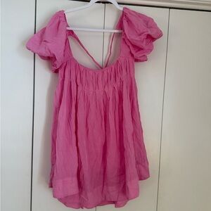 Pink FreePeople Women's Dress with Puff Sleeves